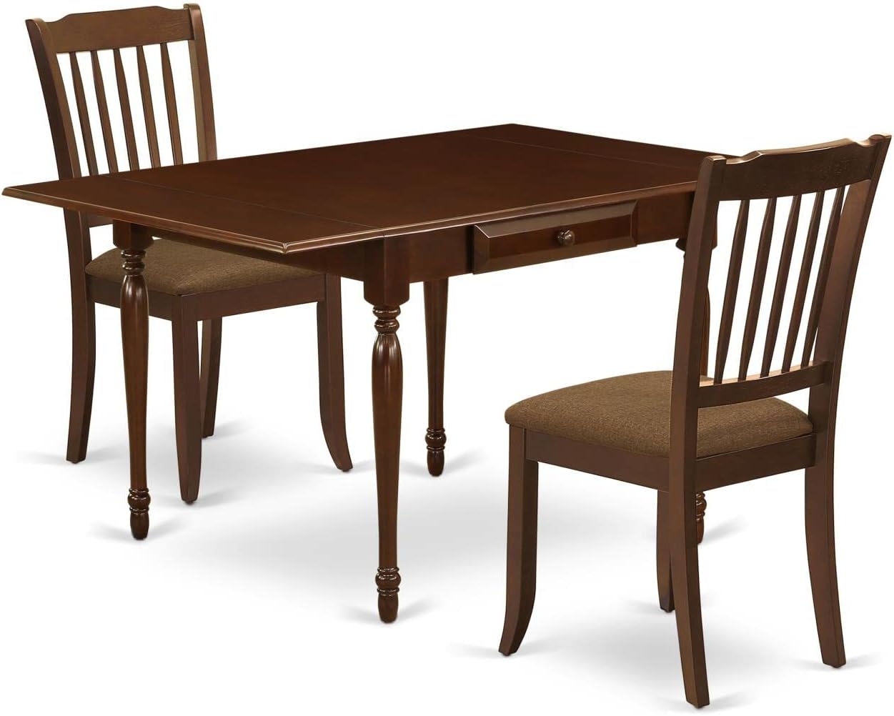 East West Furniture MZDA3-MAH-C Monza – Juego de cocina de 3 piezas para espacios pequeños que contiene una mesa de comedor rectangular con gotas y
