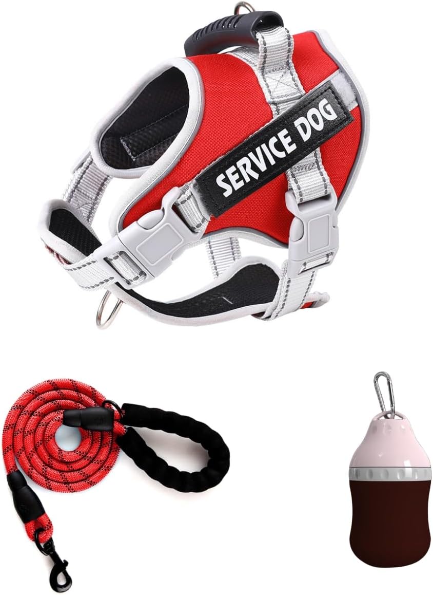 g Arnés para perro, arnés sin tirones para mascota con correa de 4.9 ft y botella de agua, chaleco acolchado ajustable para perro, chaleco Oxford