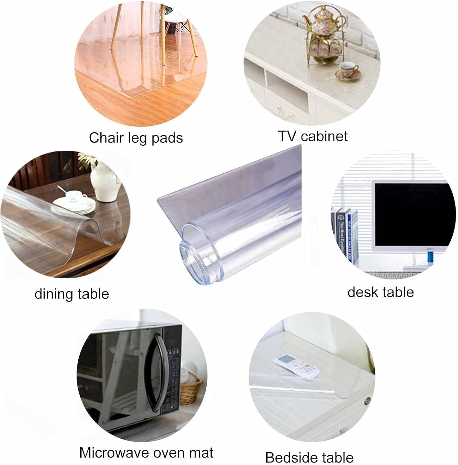 Mantel de PVC transparente anti-caliente, protector de mesa rectangular impermeable, rollo de plástico de vinilo para el hogar, comedor, mesa de