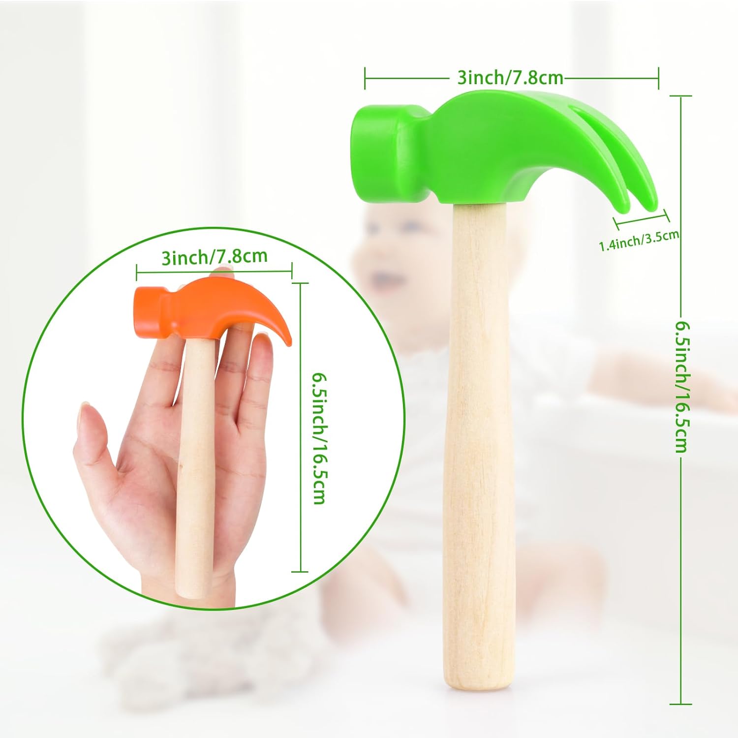 Paquete de 2 juguetes de martillo de madera, martillos de simulación, herramientas de mantenimiento, juguetes educativos para niños, suministros de