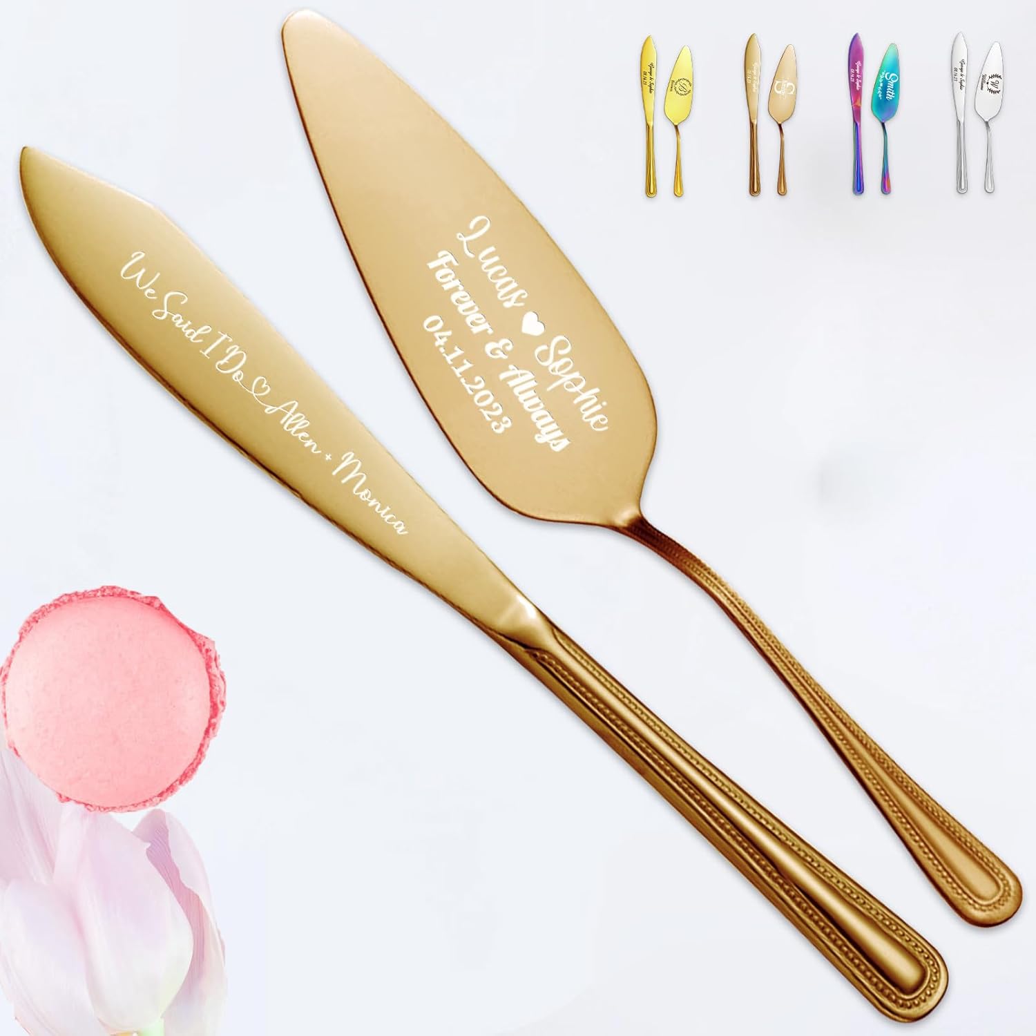 Juego de cuchillo y servidor personalizado para tartas de boda, grabado personalizado, acero inoxidable, para compromiso, aniversario, regalos de