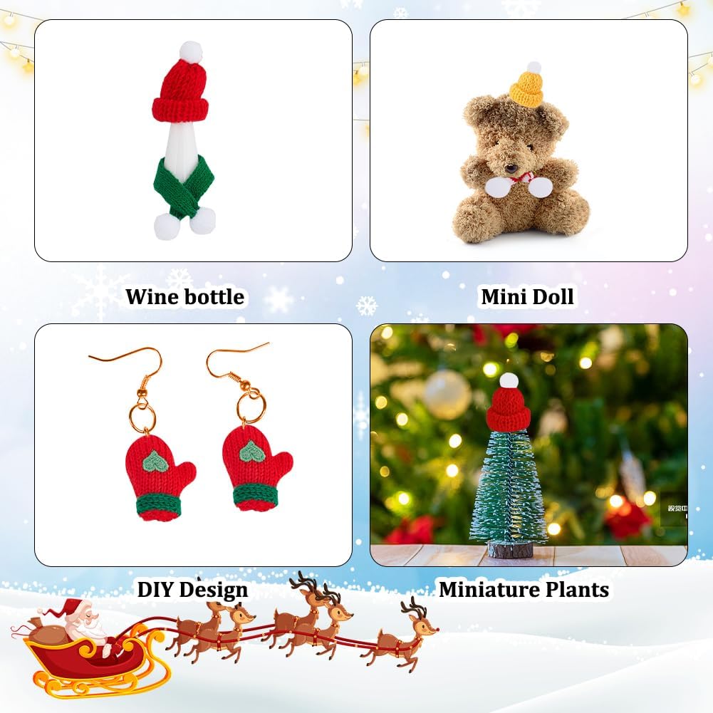 WEBEEDY 24 piezas de adornos de Navidad, mini sombreros de Papá Noel, bufanda de Navidad y guantes de punto, accesorios de decoración para botella