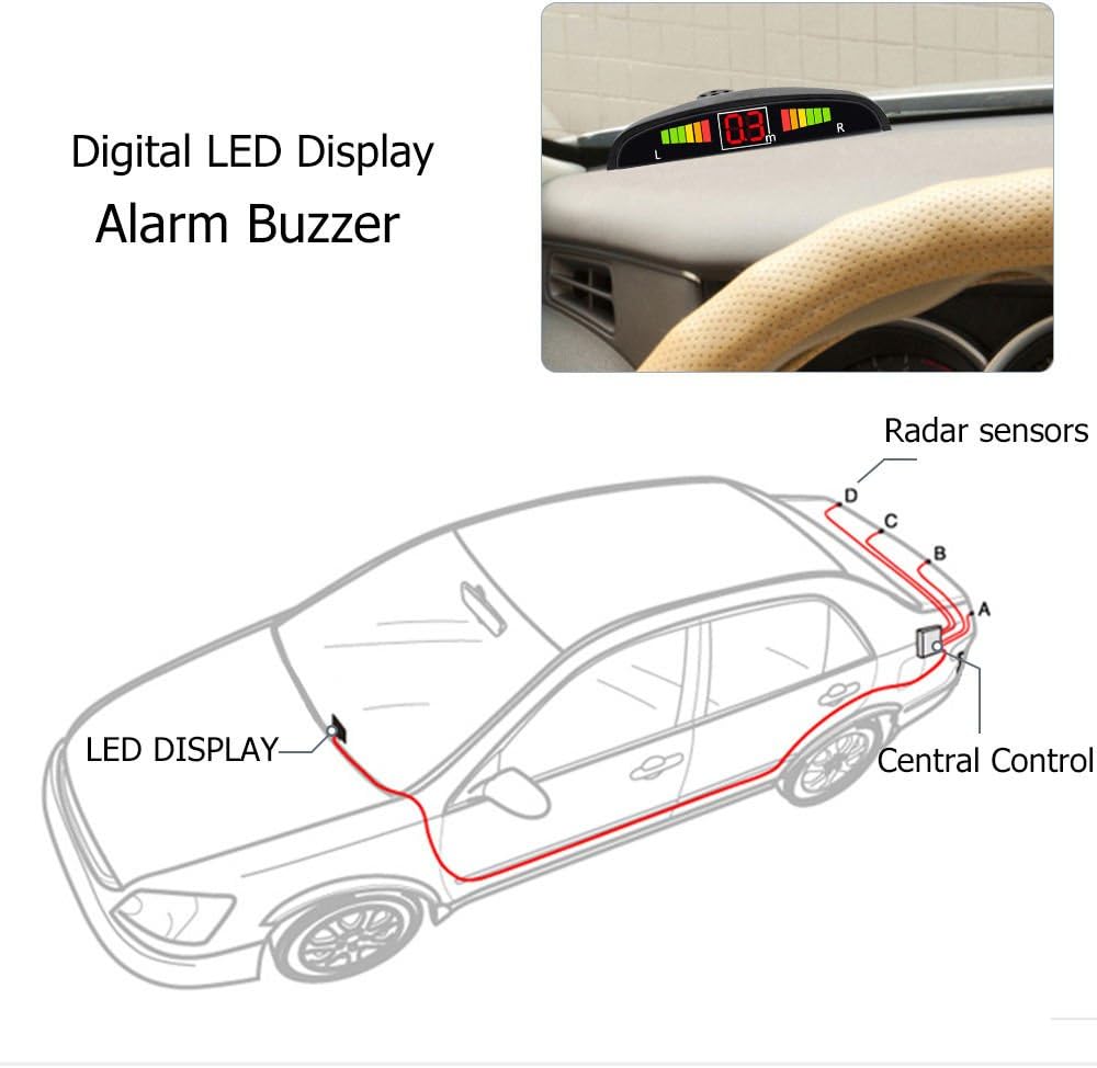 Sistema de radar de respaldo inverso para automóvil, pantalla LED MASO asistentes de estacionamiento, doble CPU, sensor de radar de estacionamiento