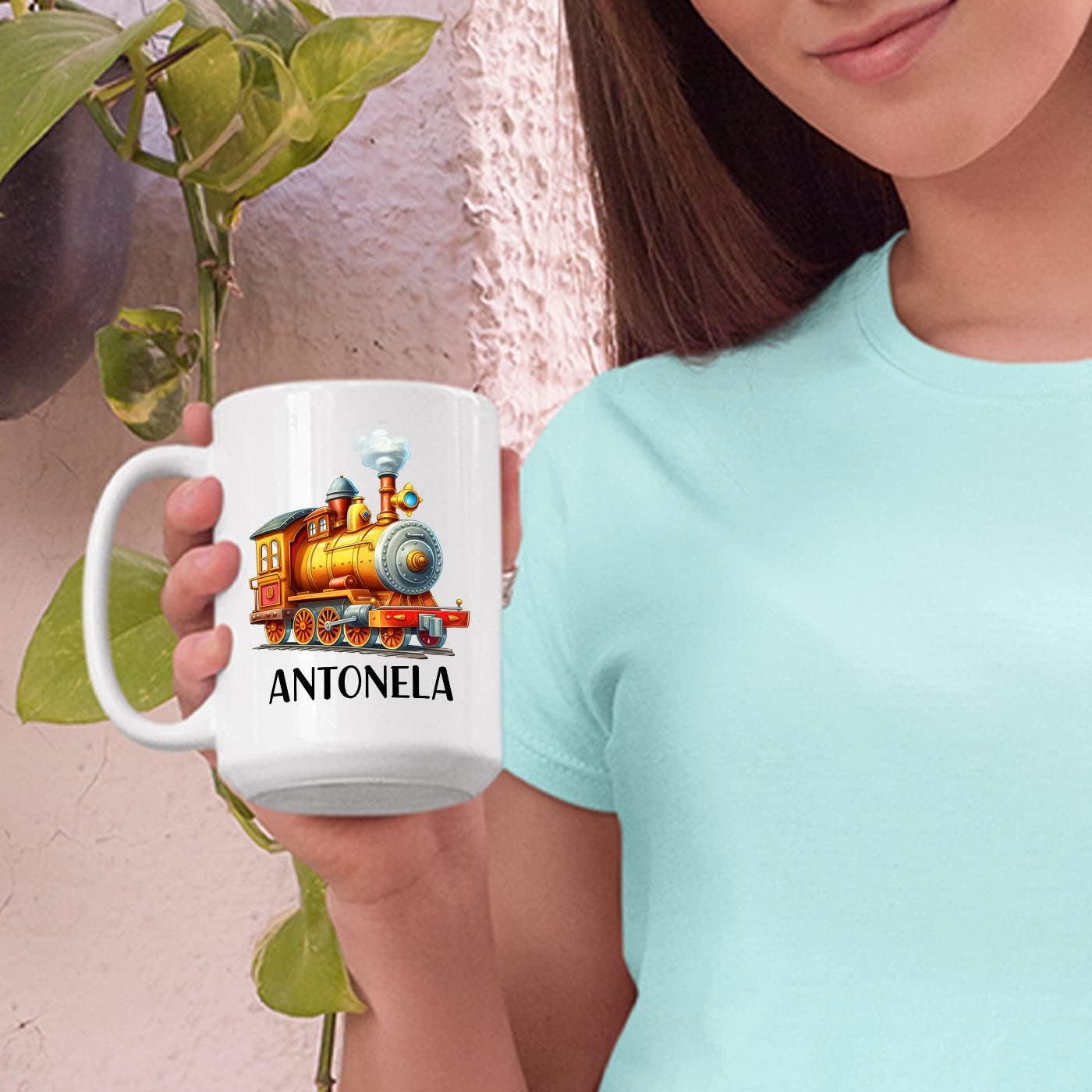 Taza de café de tren personalizada con nombre de los niños, taza de café de tren regalo para niños y niños, locomotora personalizada taza de