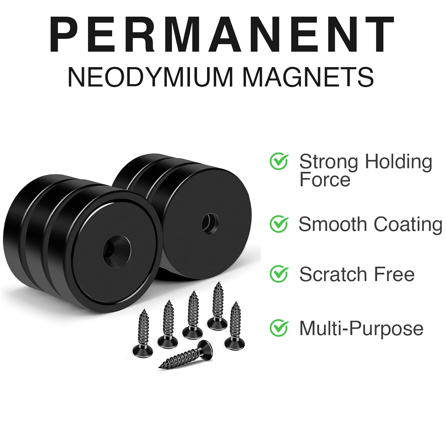 MIKEDE Imanes fuertes con agujero, 100 libras + imanes de neodimio resistentes con tornillo inoxidable para montaje en pared, imanes de base redonda