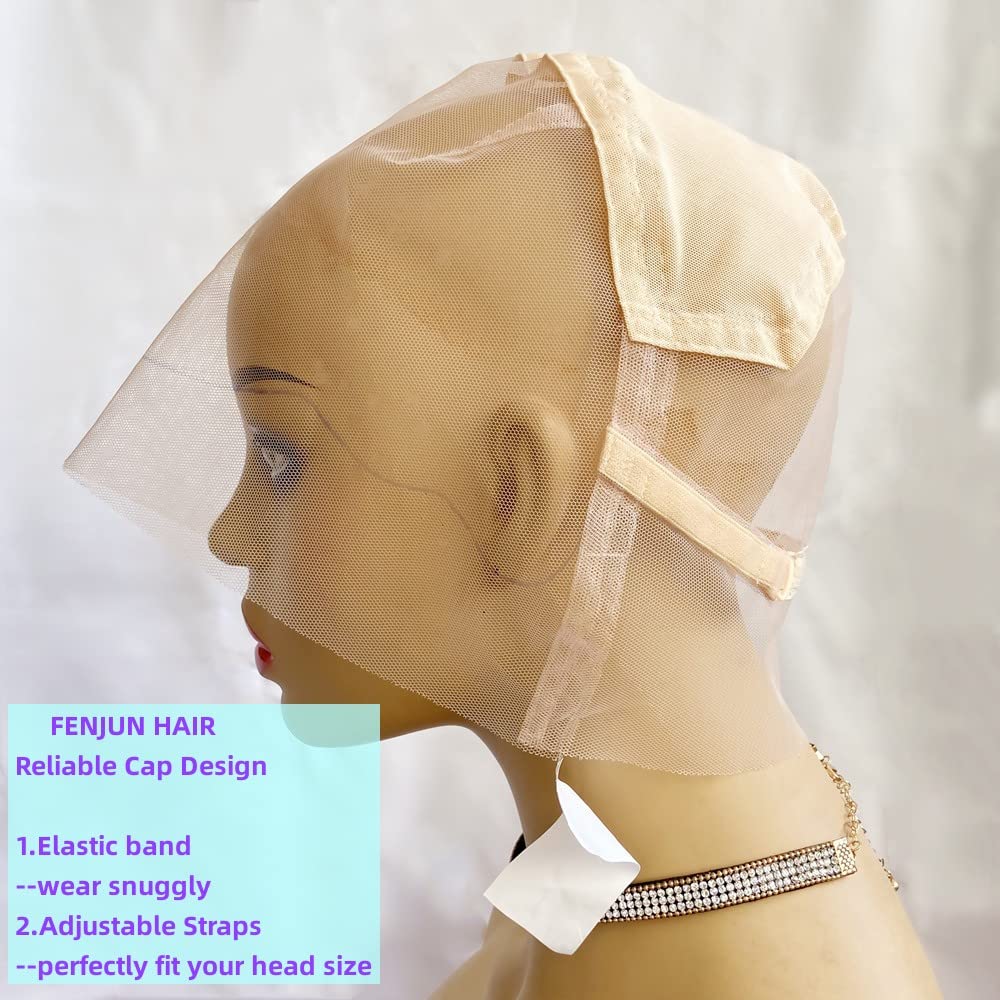 FENJUN HAIR Gorras de peluca de encaje completo para hacer pelucas con correas ajustables, color de encaje transparente suizo y tamaño mediano, sin