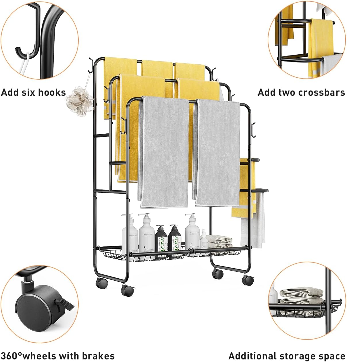 JANE EYRE Toallero independiente – Toallero de piscina de pie de 40 pies para exteriores, toallero para baño de 3 niveles (toalla-S)