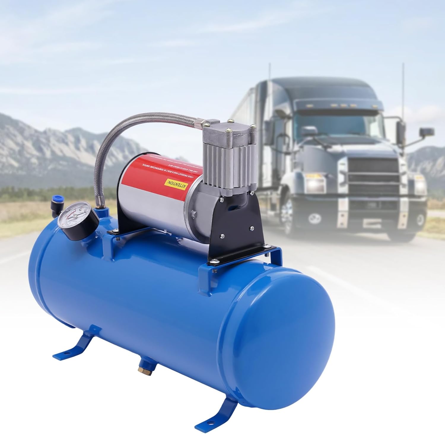 CNCEST Compresor portátil de bocina de aire de 1.6 galones, kit de sistema integrado de compresor de 100 psi, herramientas de aire eléctricas