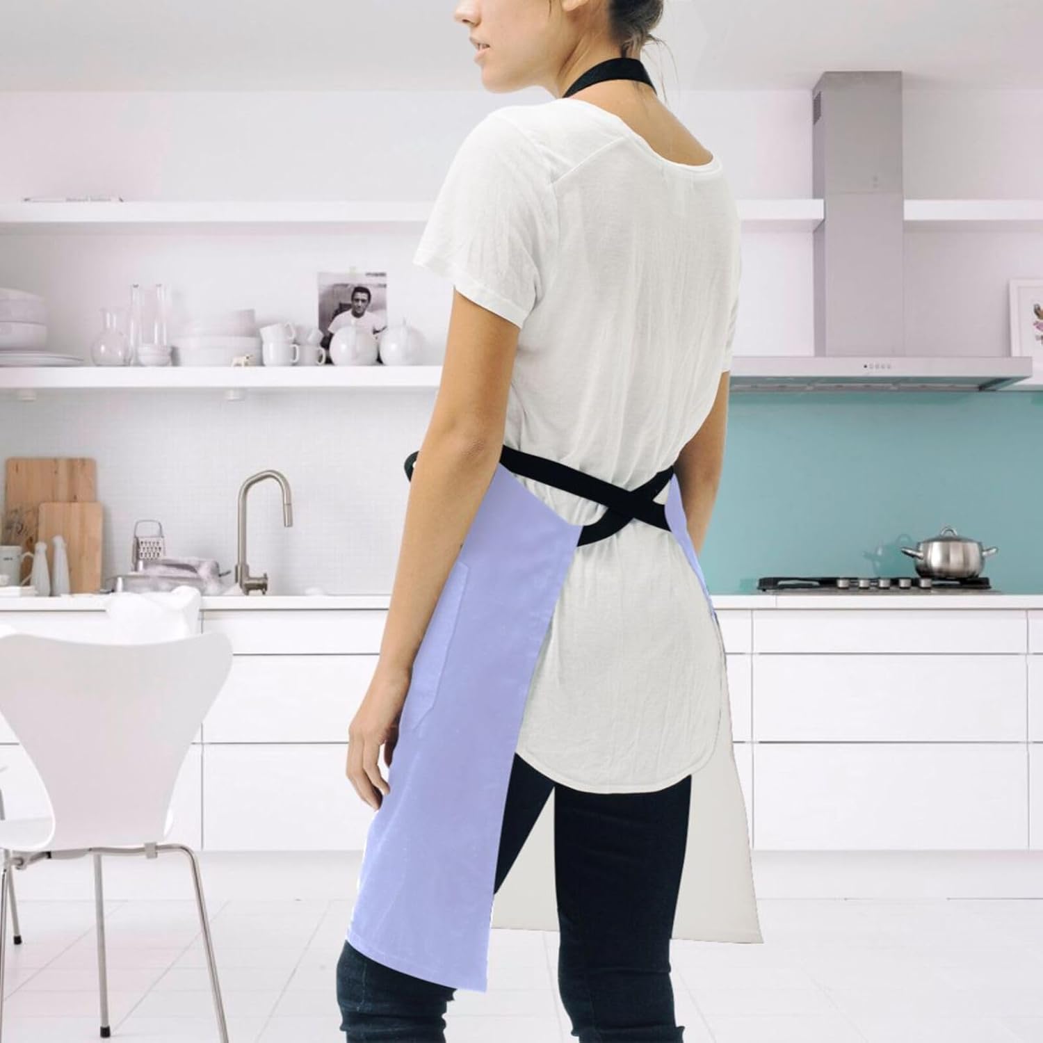 RPLIFE Alice Blue – Delantales de chef de restaurante, delantal de cocina a prueba de agua, delantales con bolsillos para profesores, regalos para