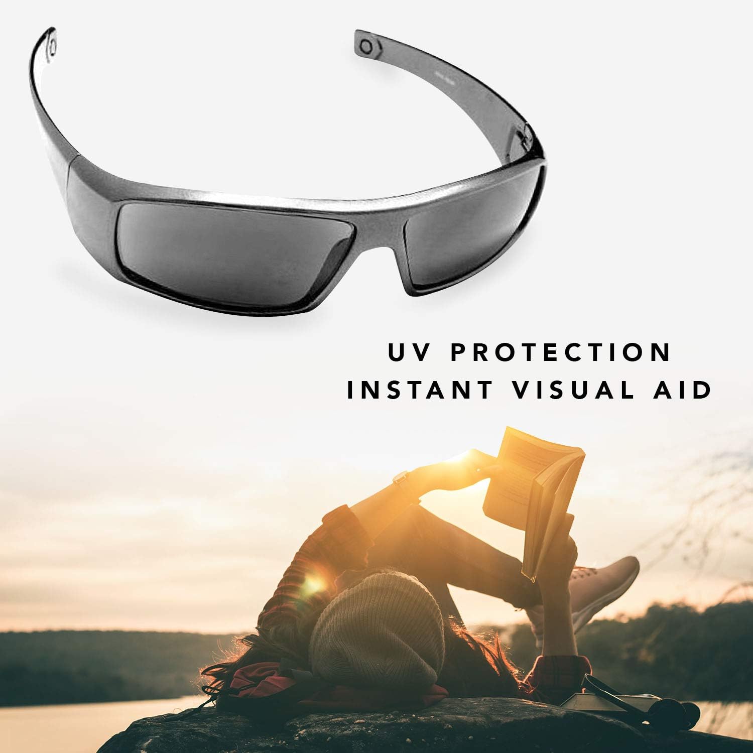 Gafas de sol de lectura clásicas envolventes para hombre y mujer, Plateado oscuro
