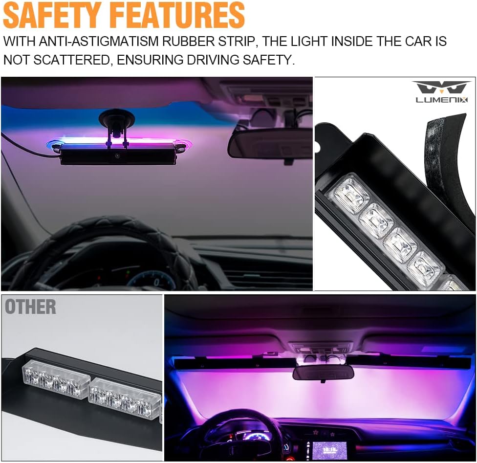 LUMENIX Luces estroboscópicas de emergencia para salpicadero, cubierta de parabrisas, color blanco ámbar, barra de luz de advertencia de peligro de