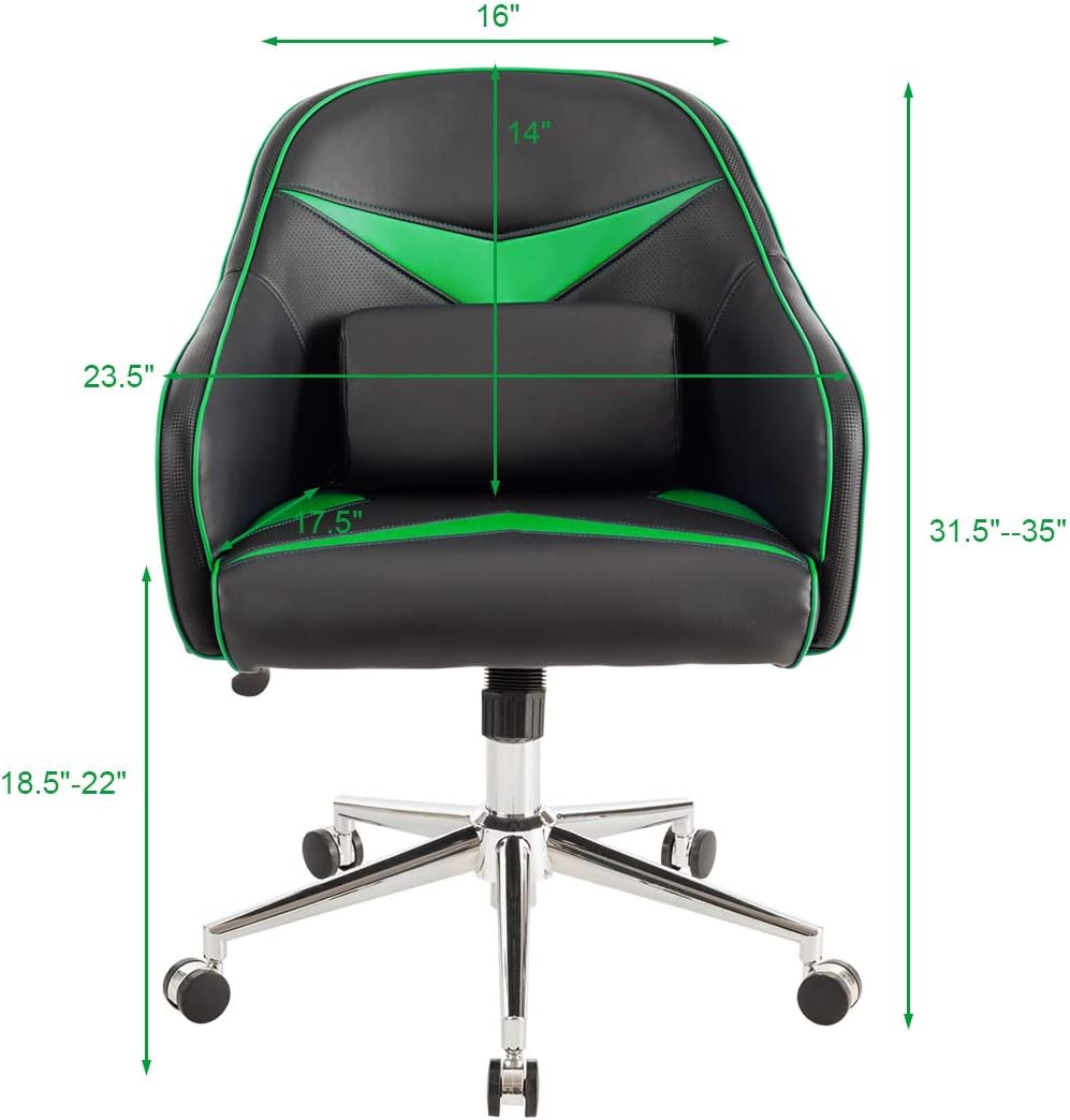Giantex Silla de juegos de piel sintética, sillón de altura ajustable con respaldo medio con almohada lumbar de masaje, sillas de escritorio