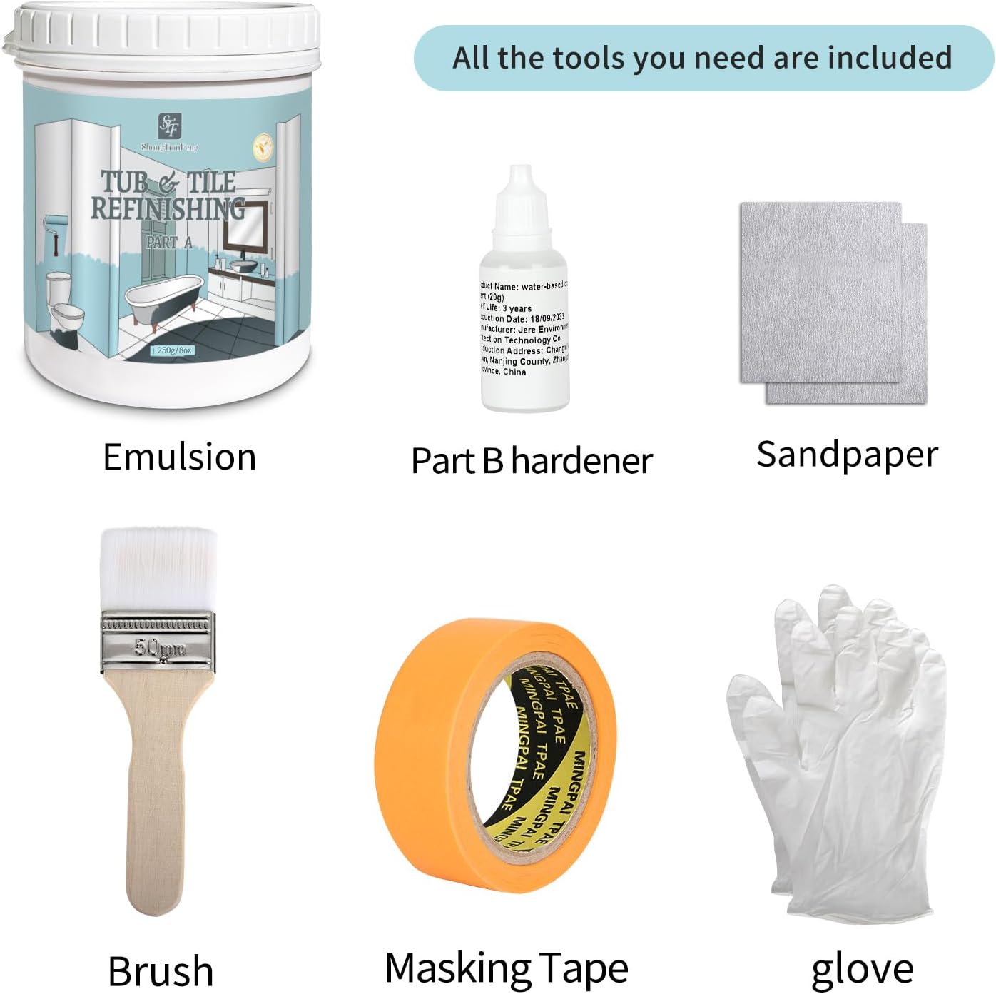 Kit de reacabado de pintura de azulejos de cerámica para pared de baño, bañera, fregadero de pintura, kit de acabado de pintura (blanco12-15 pies
