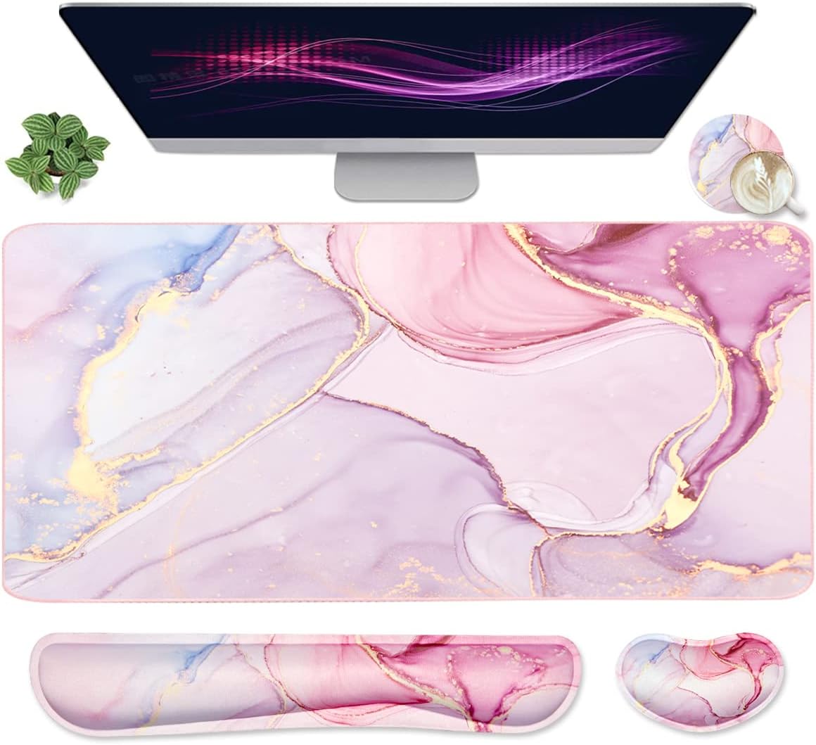 Alfombrilla grande para mouse y reposamuñecas para teclado, almohadilla de escritorio para teclado y mouse, alfombrilla de mouse grande 4 en 1 con