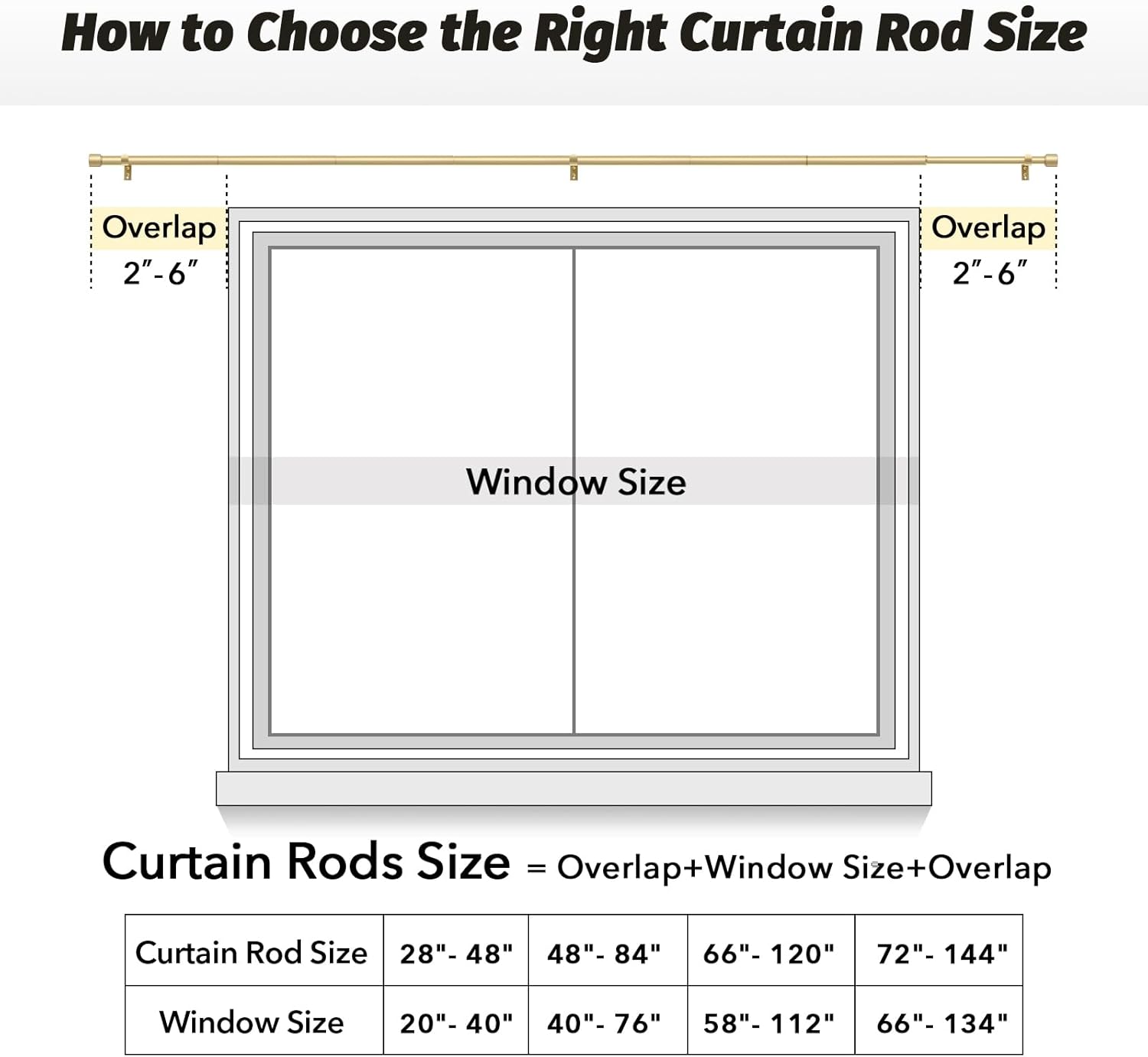 Barras de cortina resistentes para ventanas de 66 a 120 pulgadas, diseño moderno M3, dorado, 66-120 pulgadas