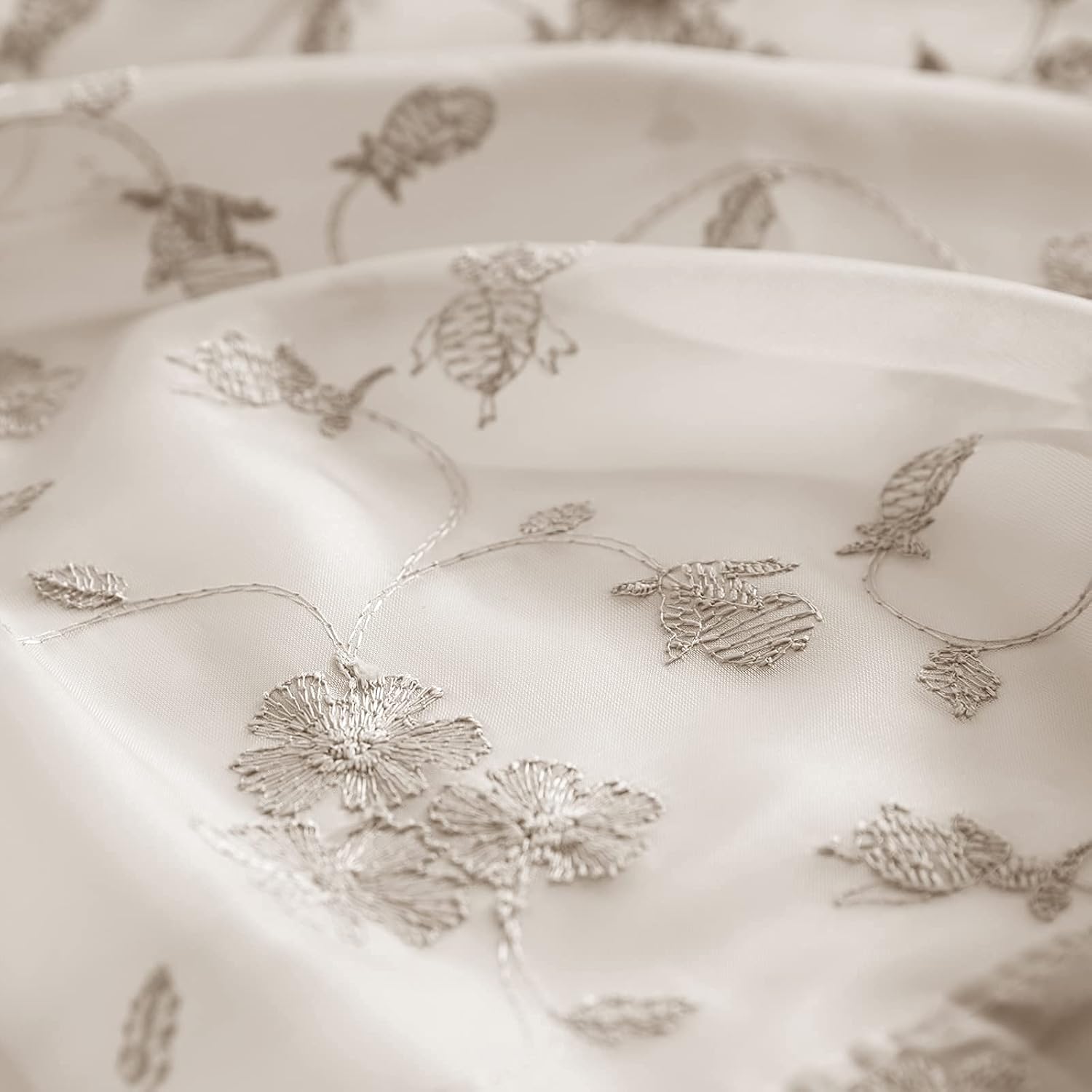 Lazzzy – Cortinas transparentes de gasa bordada con diseño floral
