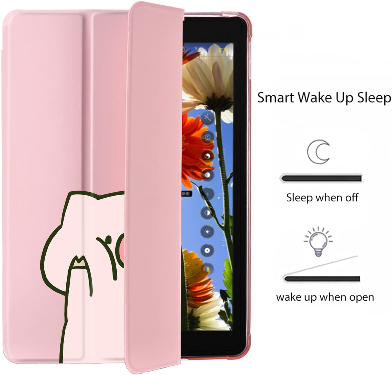 Lindo cerdo de dibujos animados para iPad Mini 5 con soporte para lápiz, apagado automáticoactivación, cubierta trasera de TPU suave de cuero rosa