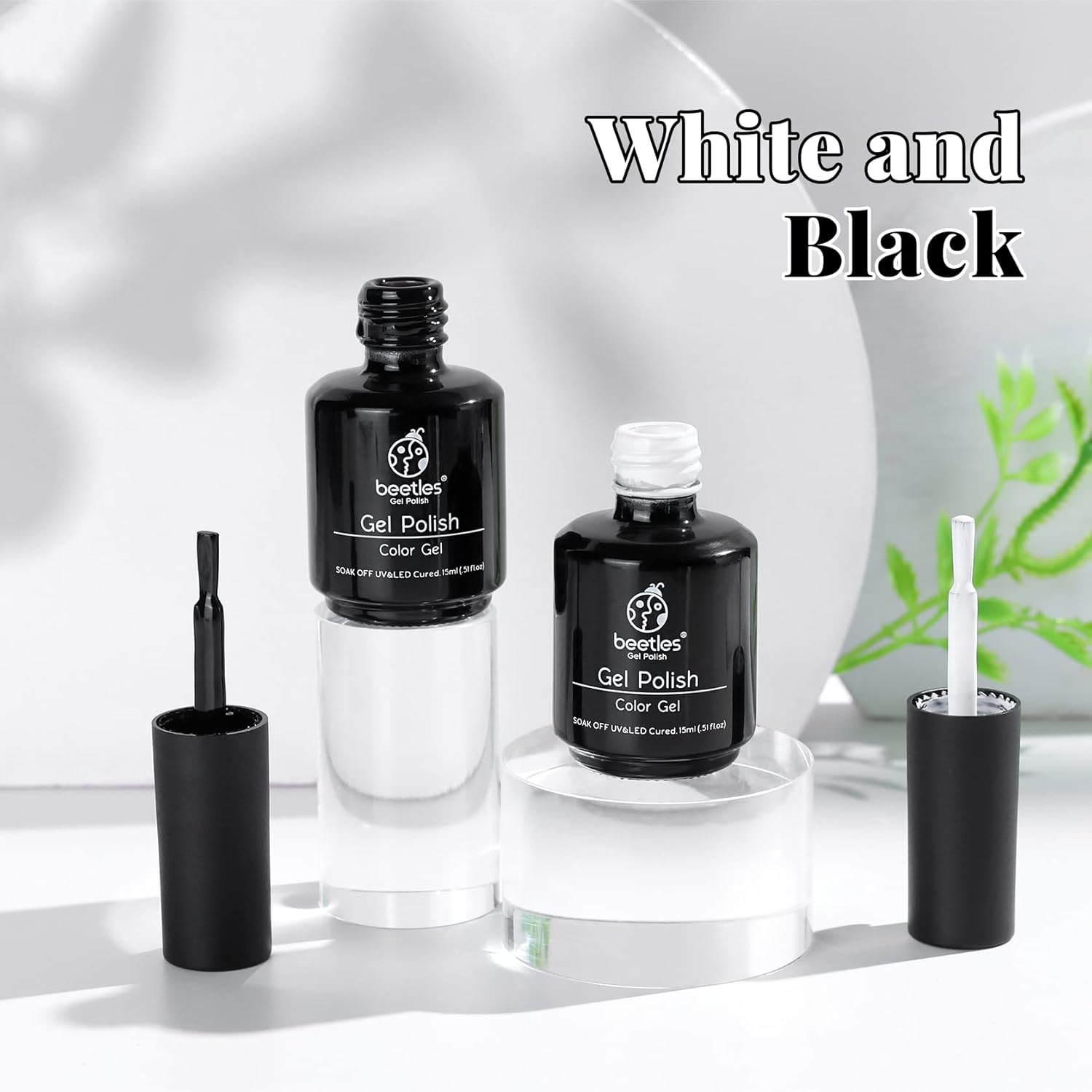 Beetles – Kit de esmalte de uñas de gel 5 en 1, fortalecedor y gel de esmalte de uñas en gel, 2 piezas de 0.5 onzas líquidas, color blanco y negro,