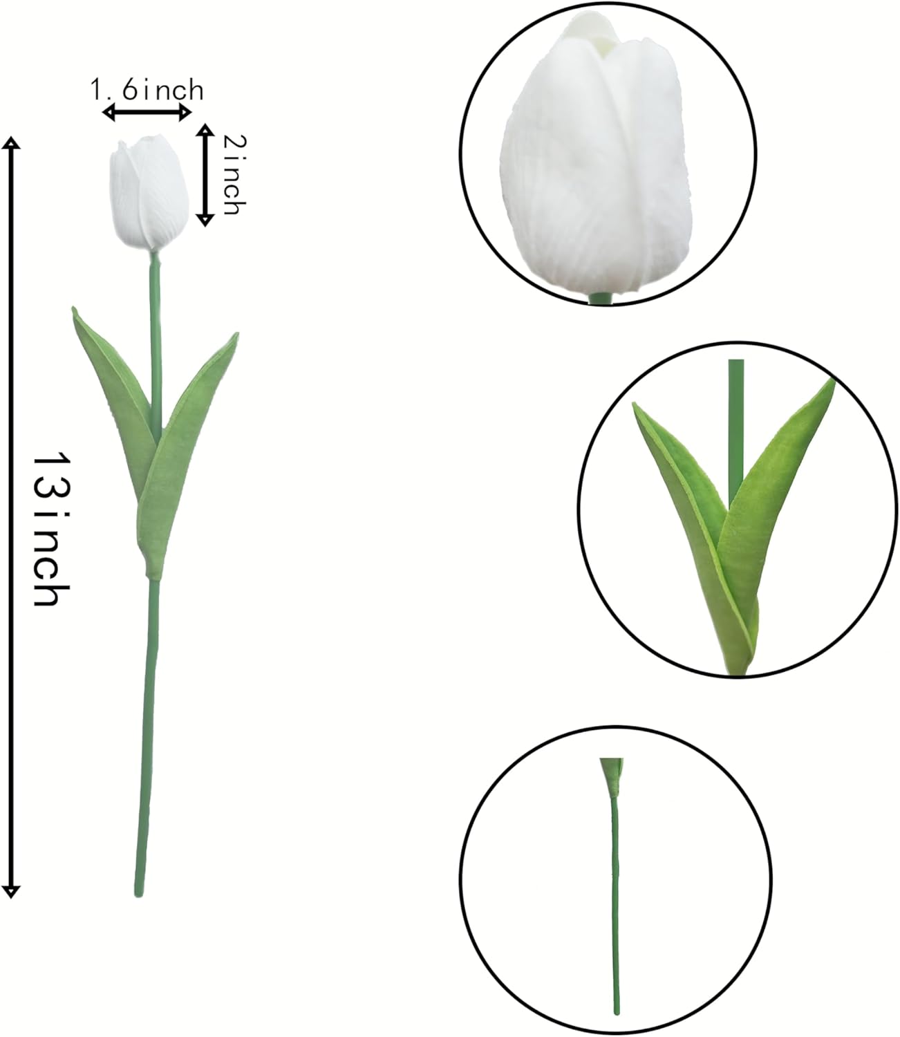 20 tulipanes de flores artificiales blancas de poliuretano de tacto real para decoración del hogar, boda, novia, mano, ramo de flores artificiales
