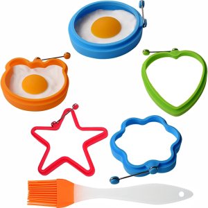 Moldes de silicona para huevos, paquete de 5 moldes reutilizables para huevos fritos con un cepillo de aceite, anillos de cocina antiadherentes, Moldes de silicona para huevos, paquete de 5 moldes reutilizables para huevos fritos con un cepillo de aceite, anillos de cocina antiadherentes,