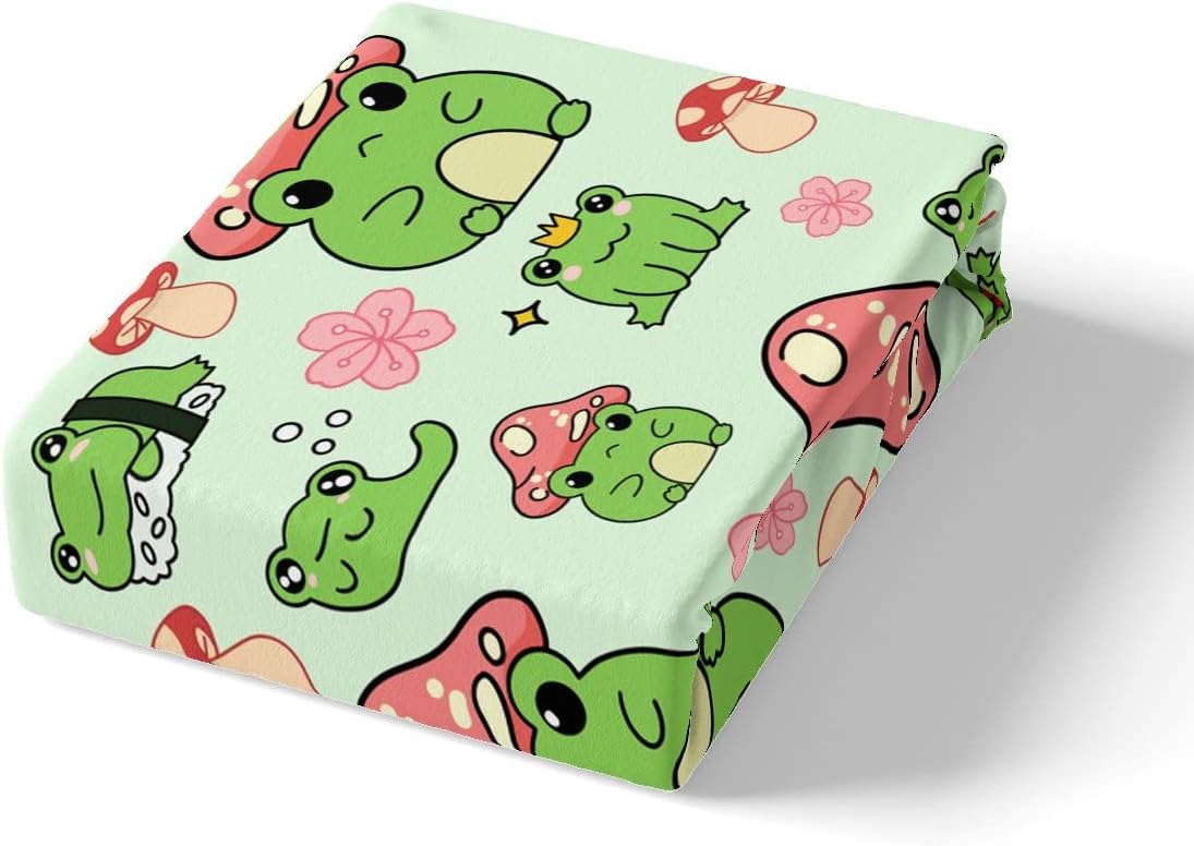 Juego de sábanas de rana con forma de hongo, tamaño individual, juego de ropa de cama de 3 piezas para niños y niñas, decoración de dormitorio de