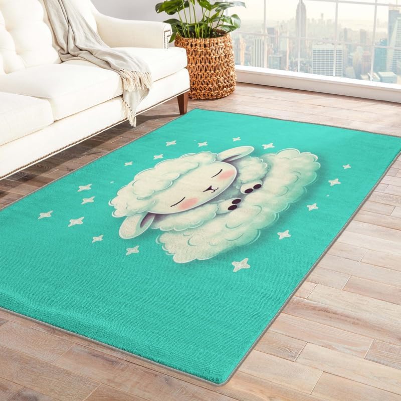 Alfombras lavables para sala de estar, dormitorio, alfombra de oveja y decoración del hogar, alfombra de área de animales bonitos de 5 x 8 pies,
