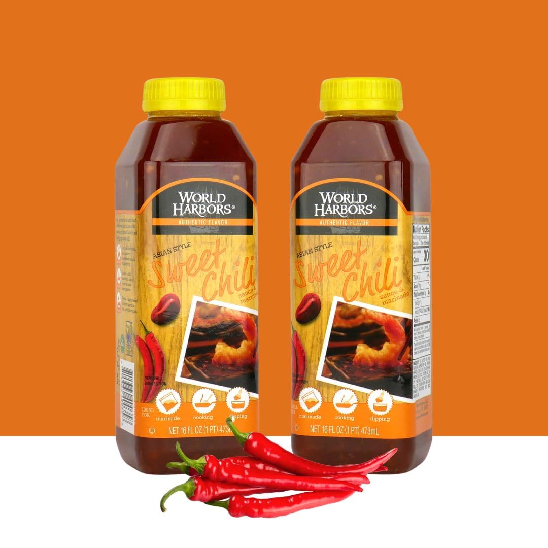 World Harbors Salsa de chile dulce y adobo – Salsa de chile dulce tailandés, ideal para alitas de pollo, mariscos, carnes a la parrilla, ensaladas,