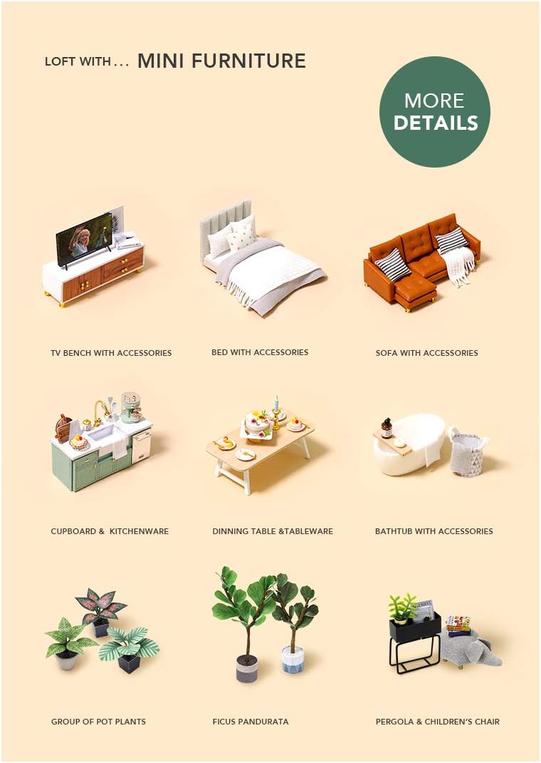Flever Kit de casa de muñecas en miniatura, habitación creativa con escena de apartamento tipo loft para regalo romántico de obras de arte (vida