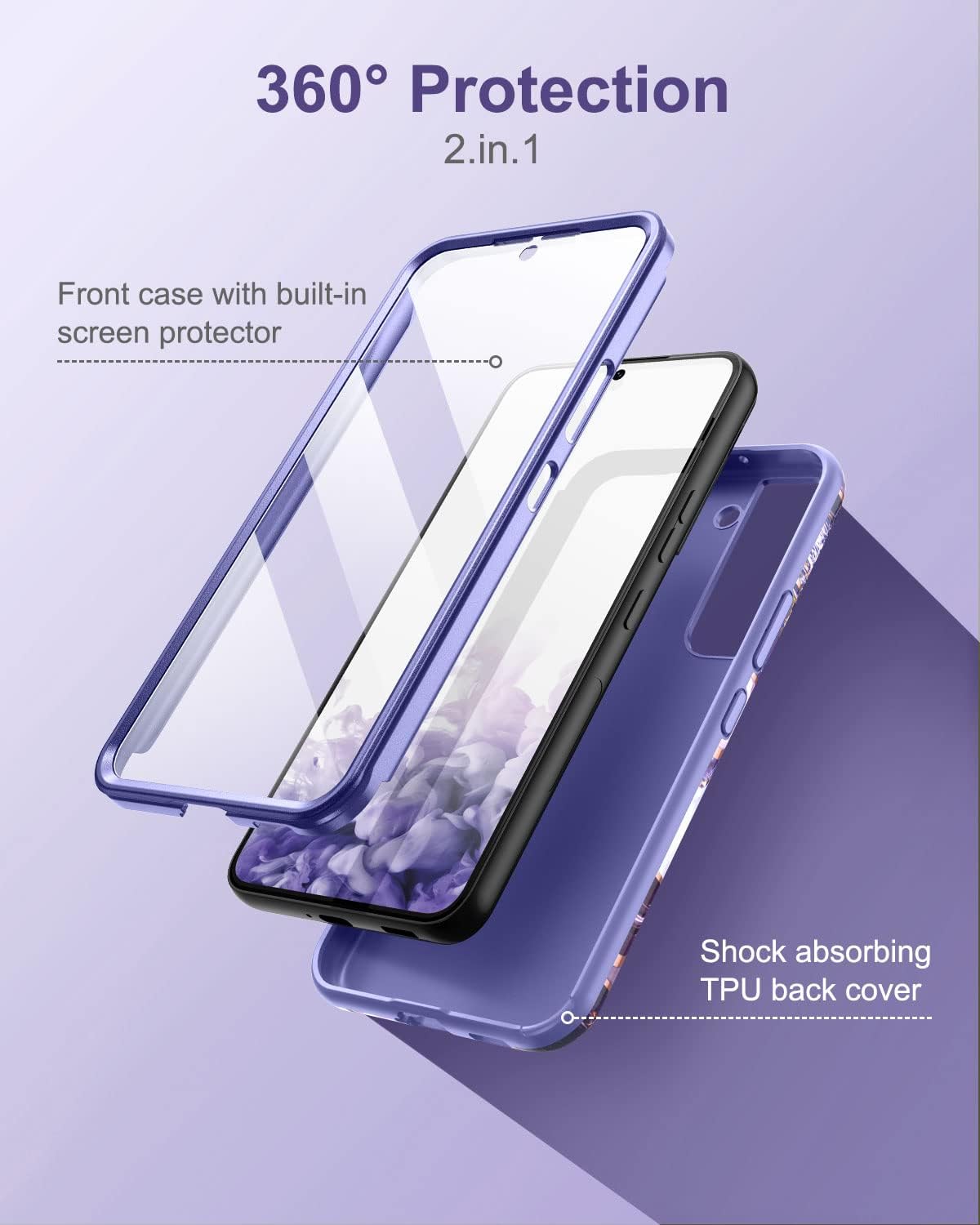 SURITCH Funda para Samsung Galaxy S22, protector de pantalla integrado Protección de cuerpo completo a prueba de golpes, resistente, delgada, suave,