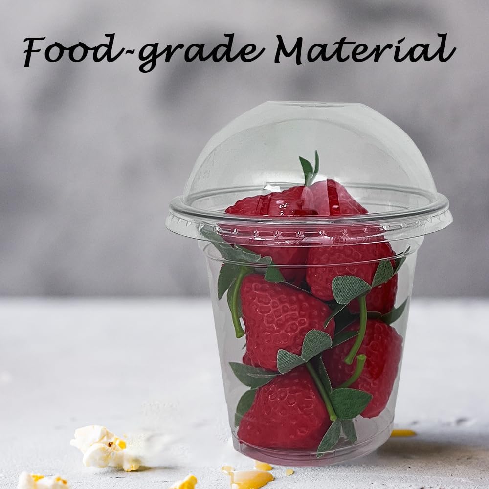 Vasos de plástico transparente, 50 tazas y tapas de 12 onzas, tazas de postre con tapas, ideales para parfaits, pudín, yogur y mini golosinas, tazas