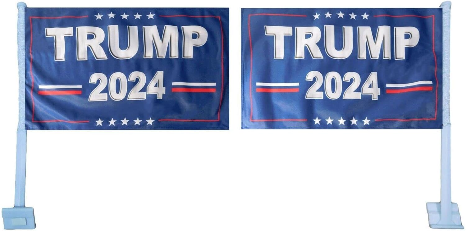 Premium 12 Pack Trump 2024 12″x18″ Double Sided Rough Tex Knit Nylon Car Flag