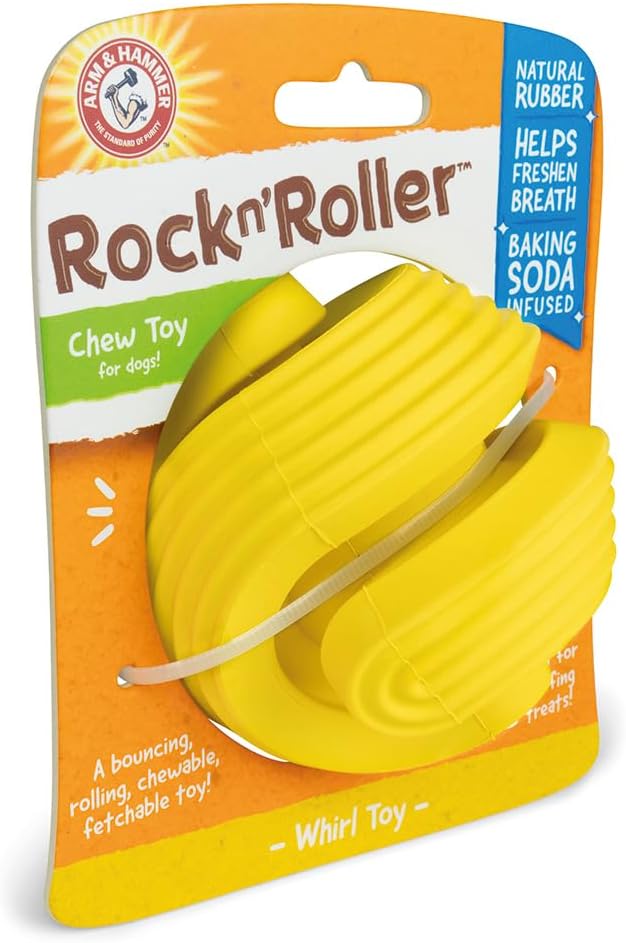 Arm & Hammer Rock N’ Roller – Juguete masticable con bola de goma giratoria para perros, juguete masticable para perros, hecho con goma natural y