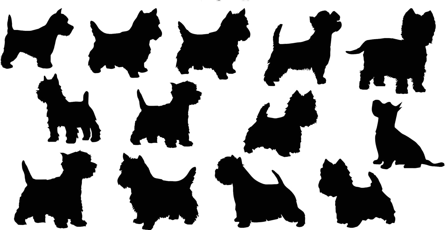 Pet Dog Westie Silhouette – Paquete de 13 calcomanías lindas para parachoques de automóvil, calcomanía para interruptor de luz, calcomanía de pared,