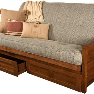 Kodiak Furniture Lexington Futón de almacenamiento en marrón desgastado con colchón azul Kodiak Furniture Lexington Futón de almacenamiento en marrón desgastado con colchón azul