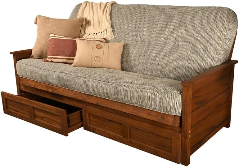 Kodiak Furniture Lexington Futón de almacenamiento en marrón desgastado con colchón azul