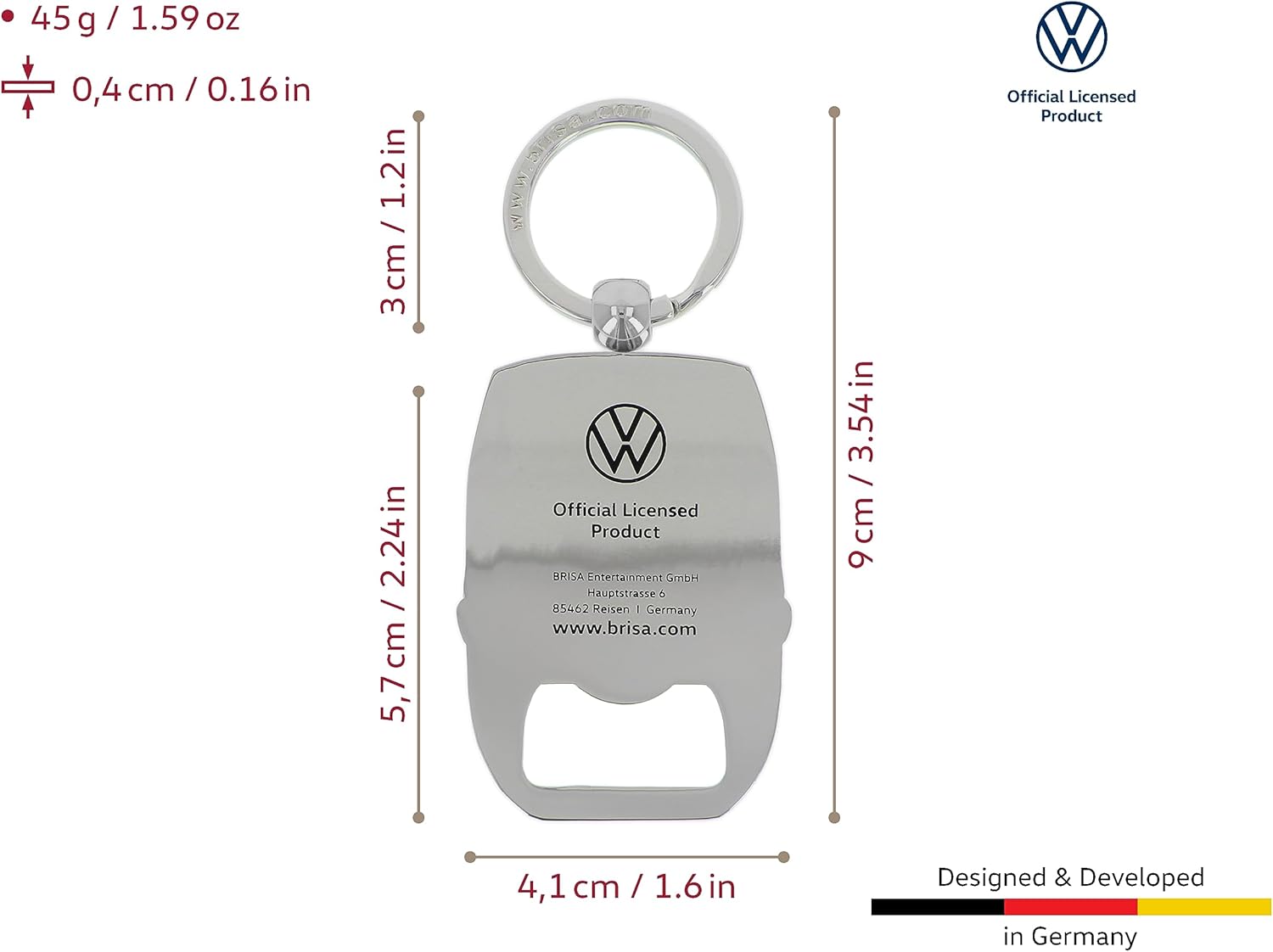 BRISA VW Collection – Llavero Volkswagen con abrebotellas en diseño de autobús T3, T4, T5