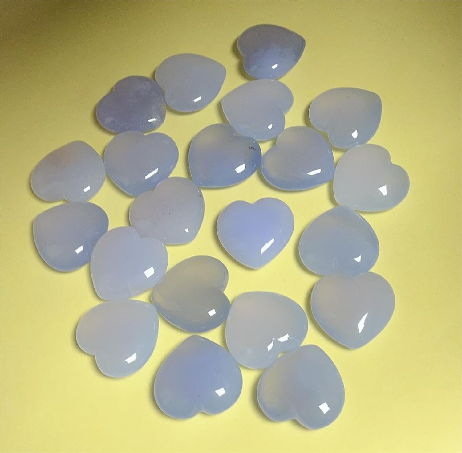 2 piedras de corazón grandes de 1.181 in, calcedonia azul en forma de corazón, cristales curativos pulidos de jade azul real, reiki, equilibrio