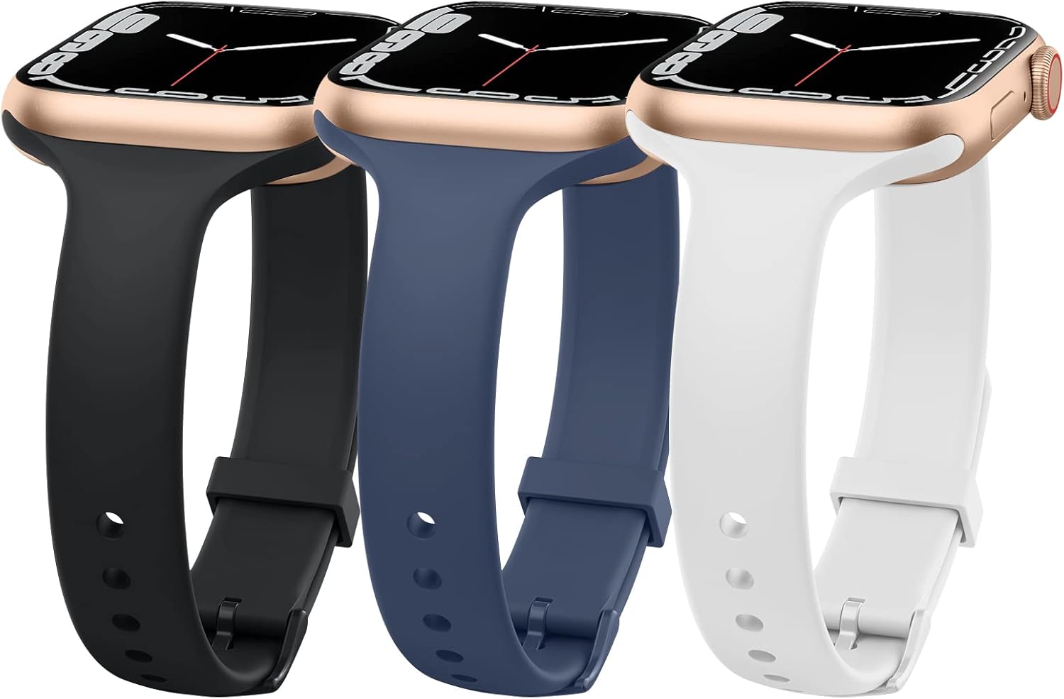 Correas estrechas de silicona compatibles con Apple Watch Band de 1.614 in 1.772 in 1.496 in 1.575 in 1.654 in 1.732 in, correa suave delgada de