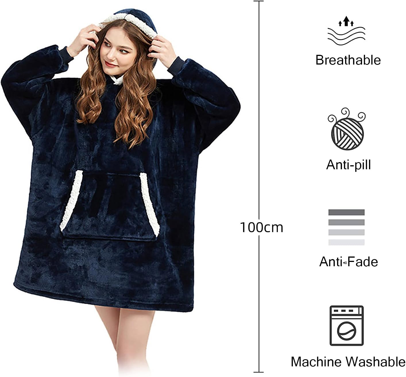Sudadera con capucha para mujeres y hombres, cálida sudadera con capucha de franela en blanco cómoda manta de felpa con capucha, talla única