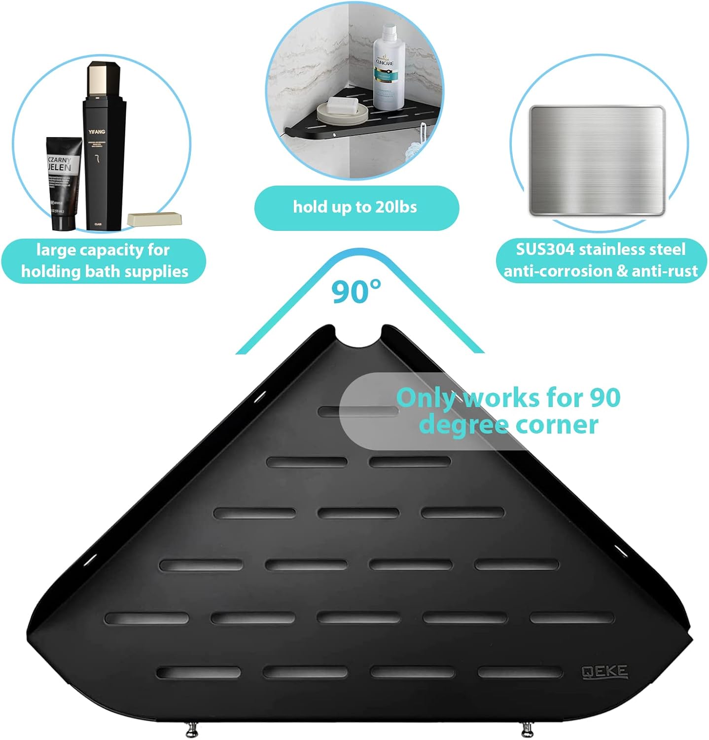 Estante esquinero para baño, estante de ducha de 9 pulgadas, estante de acero inoxidable SUS304 para montaje en pared, estante de esquina con 2