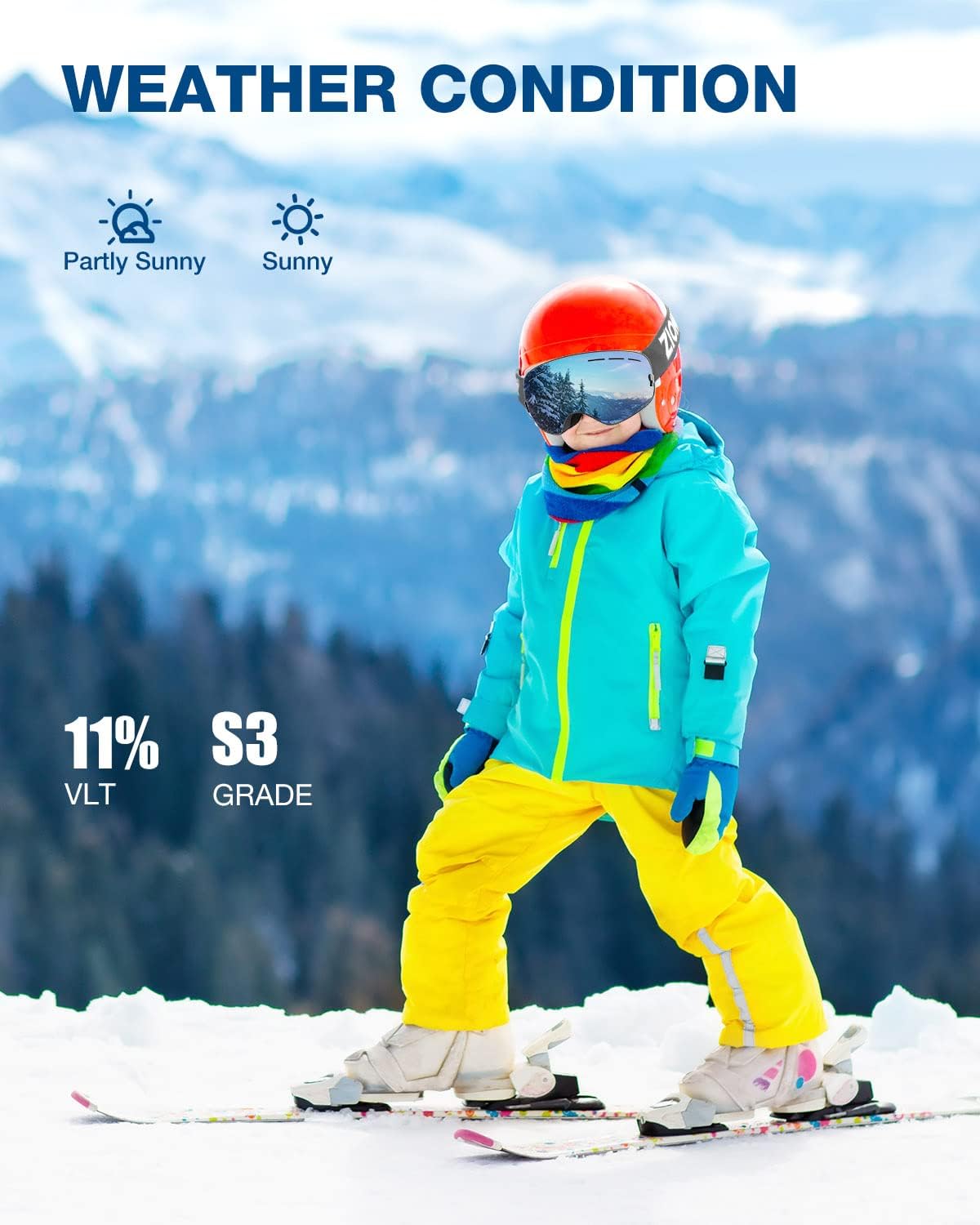 ZIONOR XMINI Gafas de esquí o snowboard para niños y niñas Gafas para la nieve con protección de rayos ultravioleta, no se empañan, con lente