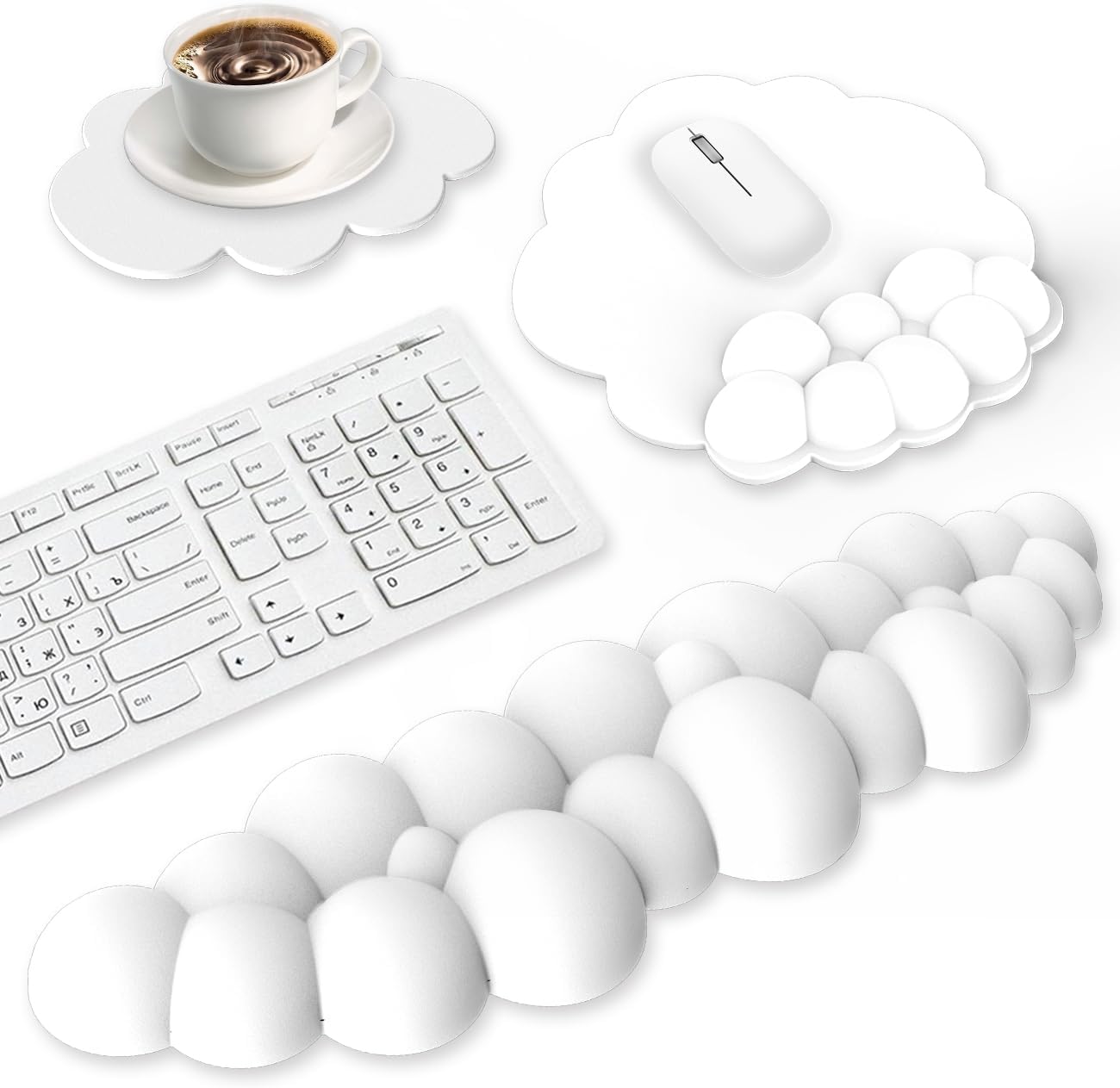 Reposamuñecas para teclado Cloud 3 en 1, teclado de piel suave, reposamuñecas para aliviar el dolor de muñeca para el hogar, oficina, laptop,