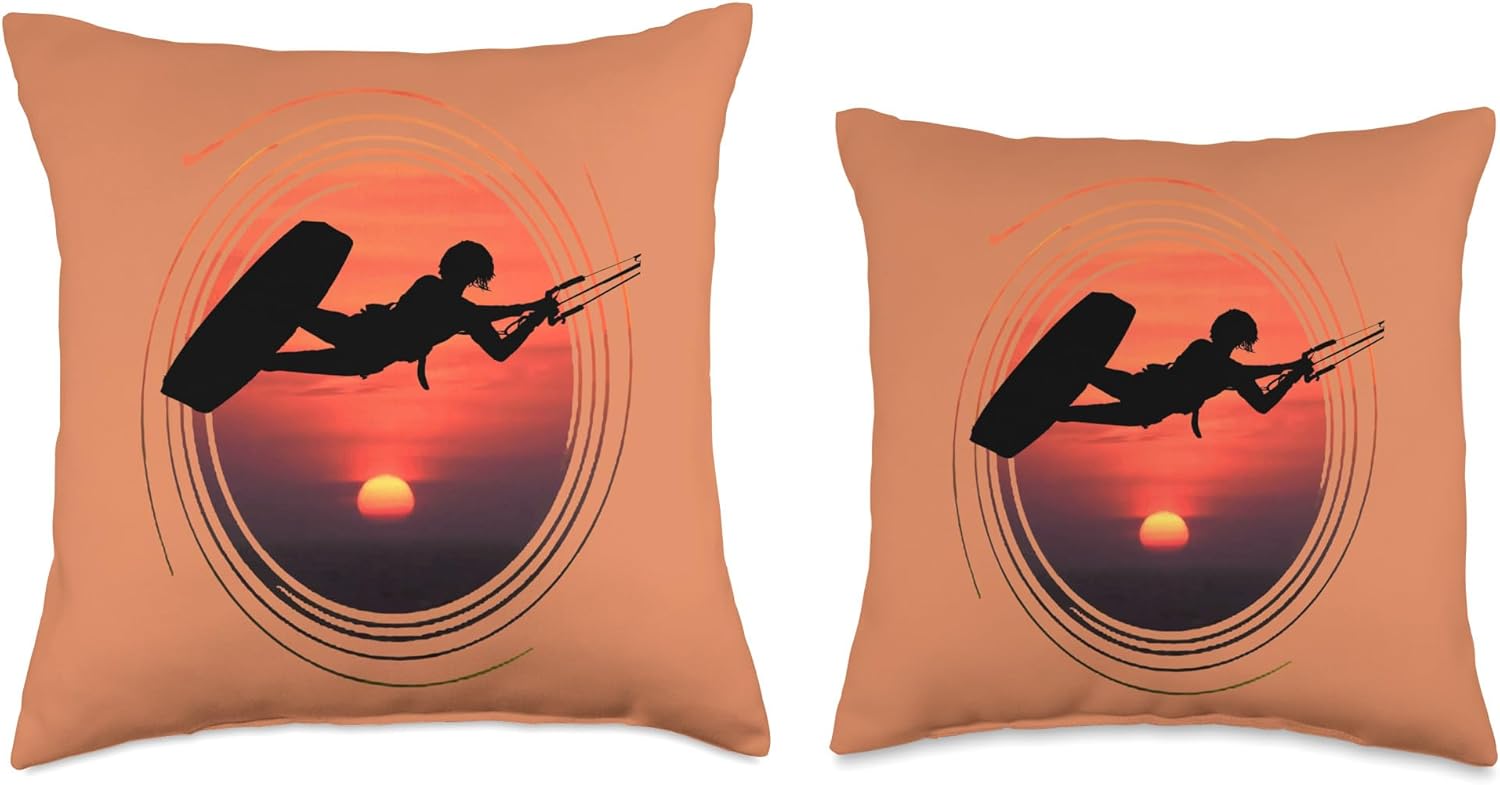 Kiter Silhouette in Black Female Rider Sunset Throw Pillow, 16×16, Multicolor