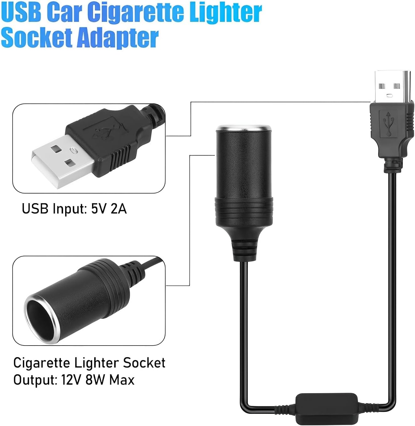 2 unidades de enchufe para encendedor de cigarrillos de automóvil, convertidor hembra USB a 12 V, cable adaptador adecuado para conducir grabadora