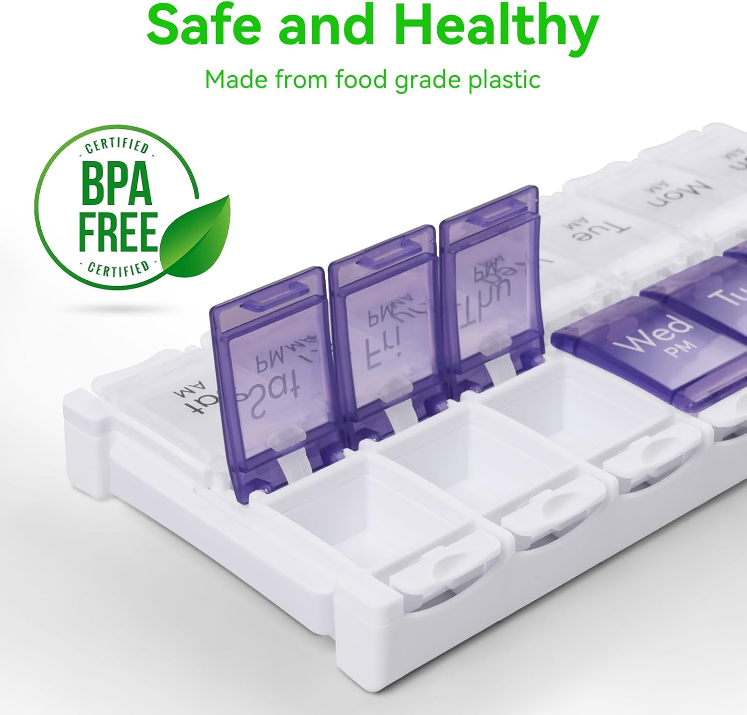 MERICARGO Organizador semanal de pastillas 2 veces al día, pastillero grande fácil de llenar 7 días, organizador de medicamentos Am Pm, pastillero