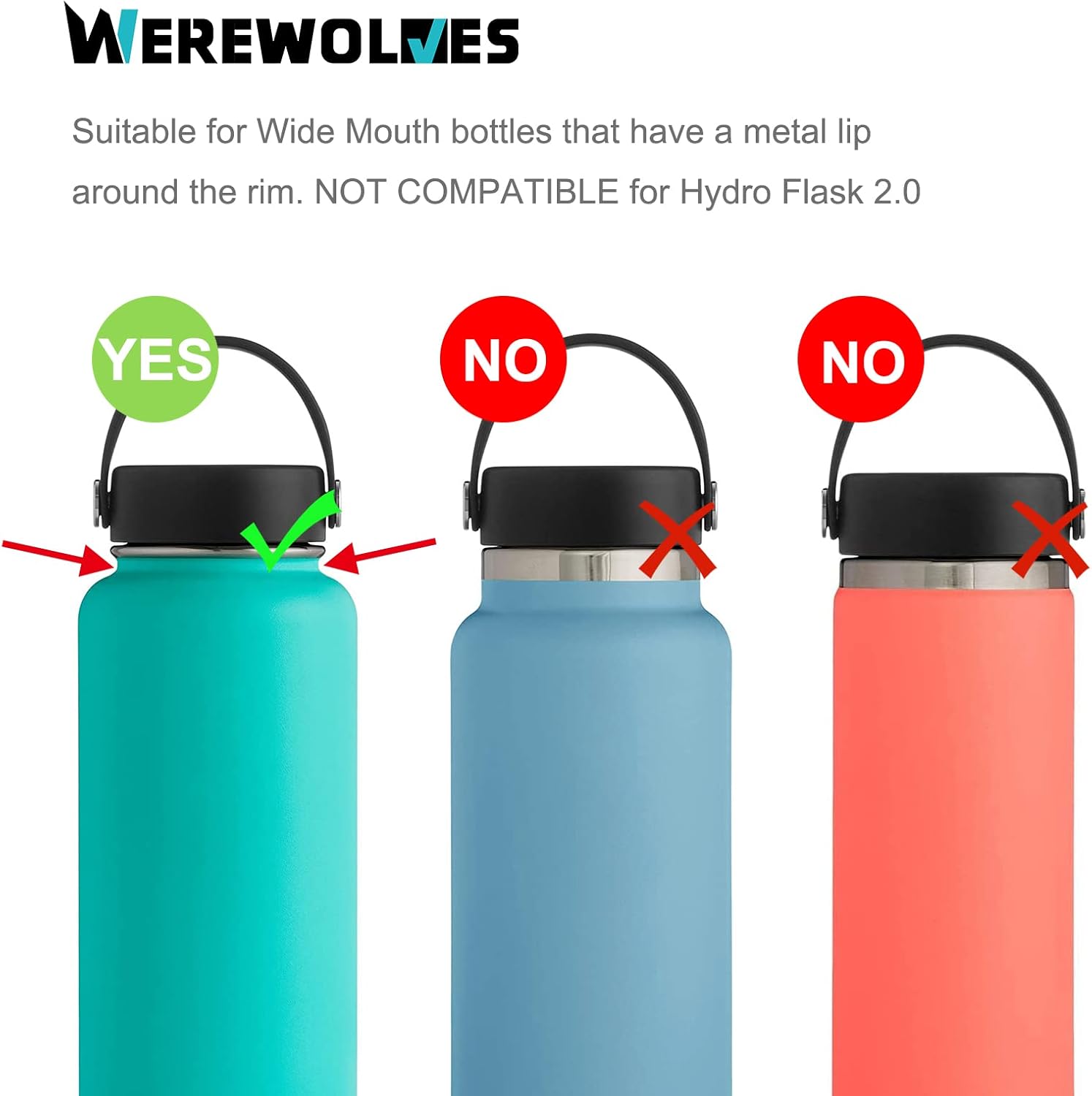 WEREWOLVES Mango de paracaídas con correa para el hombro, se adapta a botellas de agua de boca ancha de 12 a 64 onzas, soporte duradero, correa de