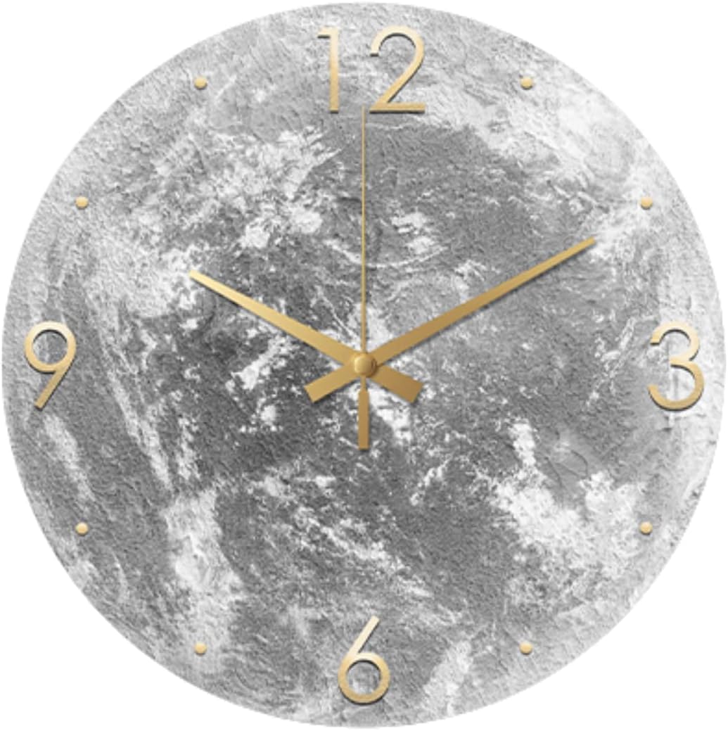 ZAJ Reloj de Pared – Reloj de pared redondo con superficie de luna, funciona con pilas, sin tictac, moderno, minimalista, reloj de pared de piedra