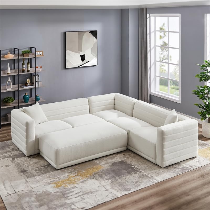Rosebowl – Sofá simétrico de esquina de esquina de tela de boucle crema