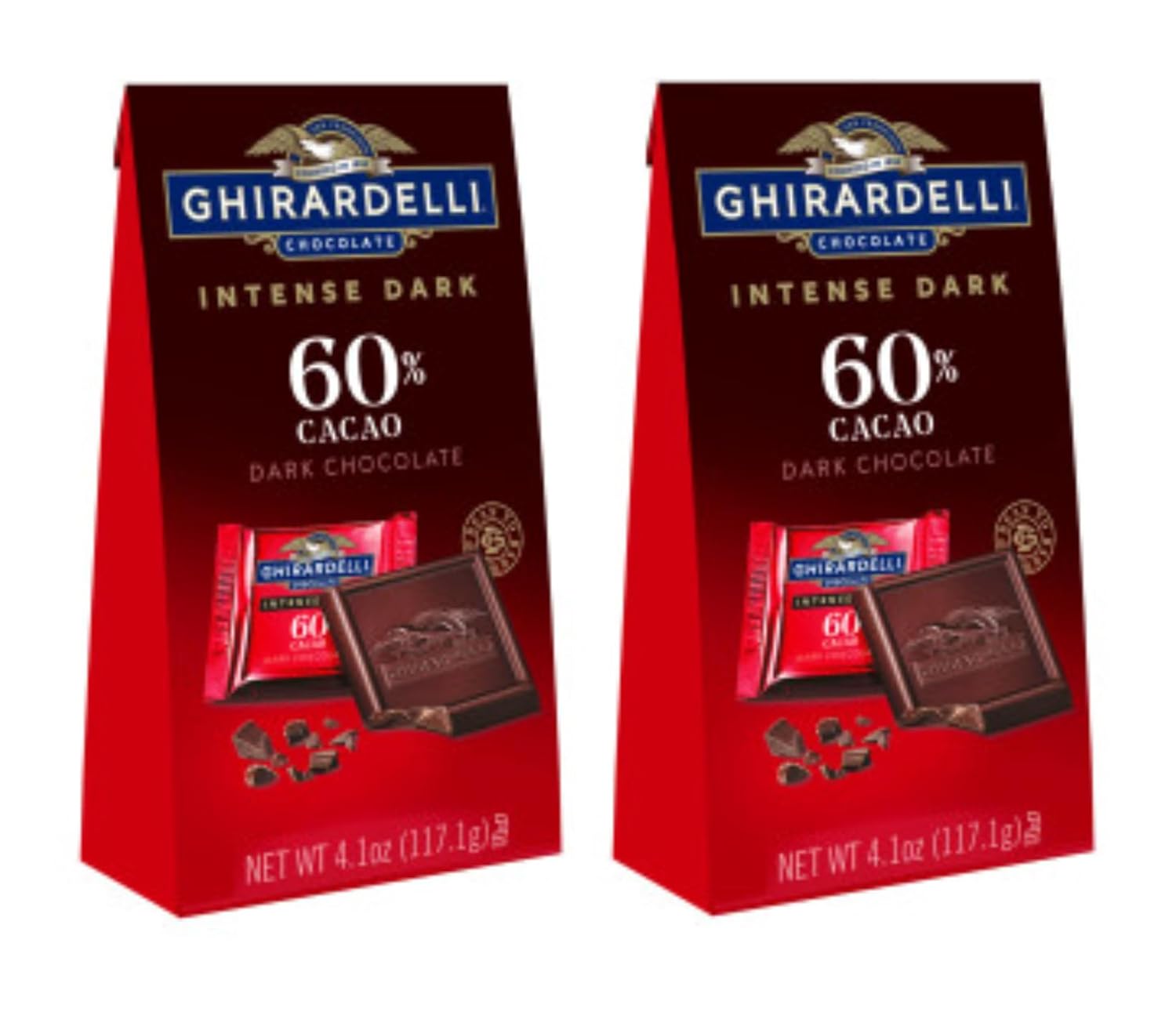 Ghirardelli 60% Cacao Chocolate Oscuro Intenso Bolsa Mediana, 4.1 oz Paquete de Dos
