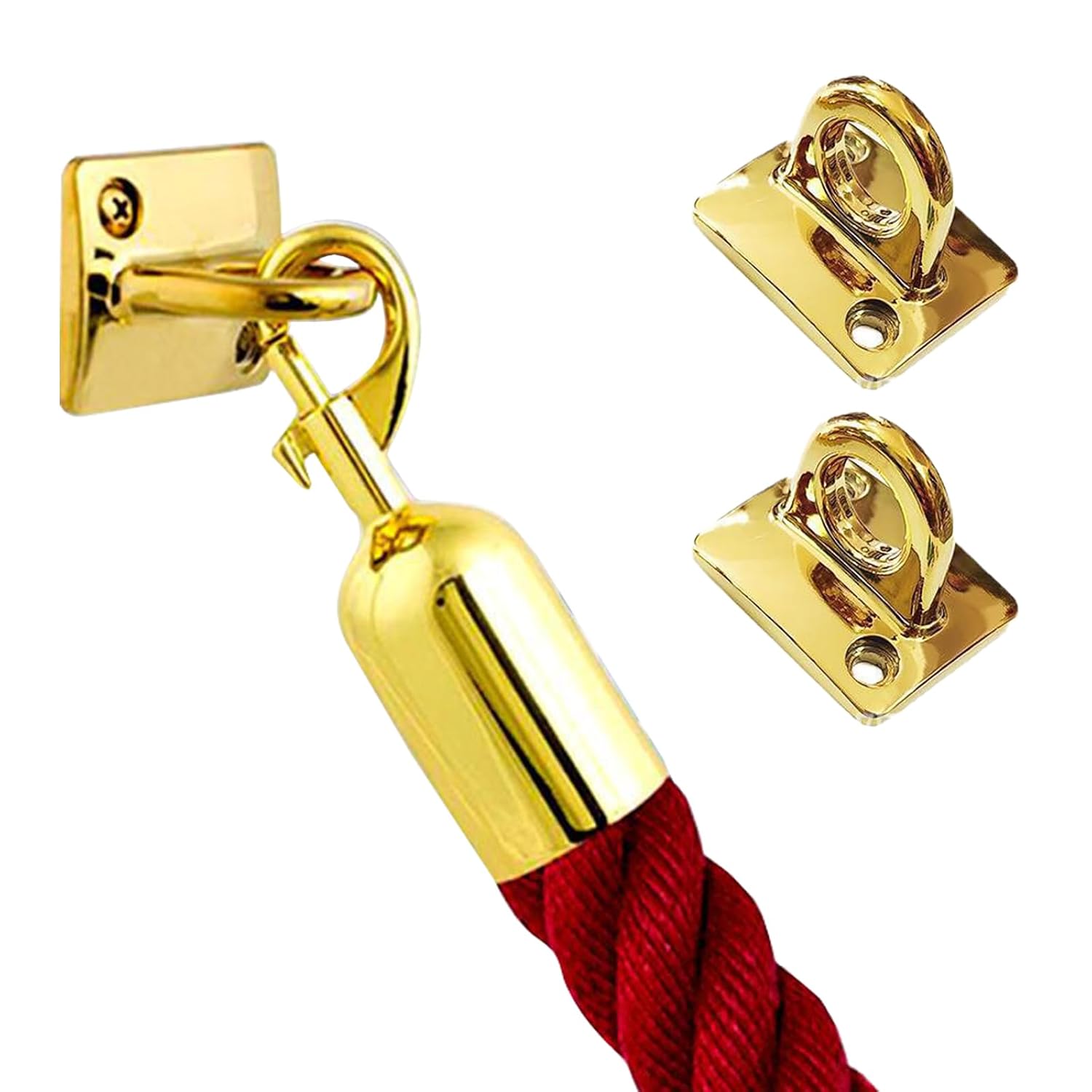 2 piezas de placa de pared de soporte de cuerda, almohadilla dorada, ganchos en U, ganchos para control de multitudes, barreras de seguridad, gancho